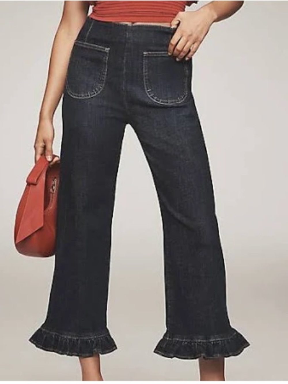 Maeve Collette High-Rise Crop Ruffle Hem Dark Wash Women’s Jeans